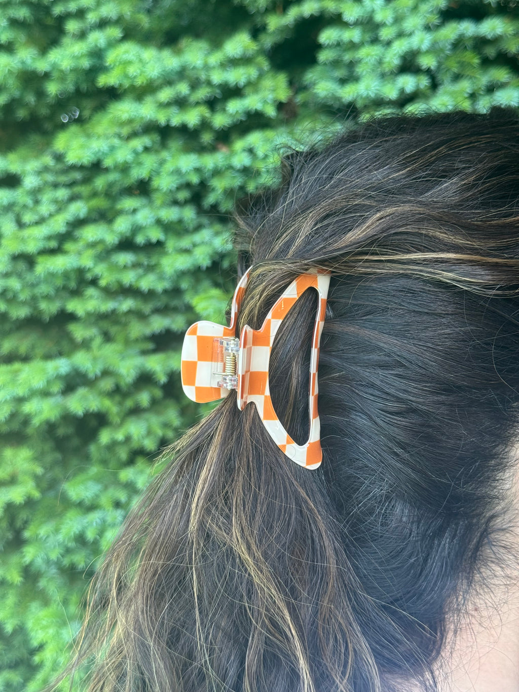 Cinnamon Check Claw Clip