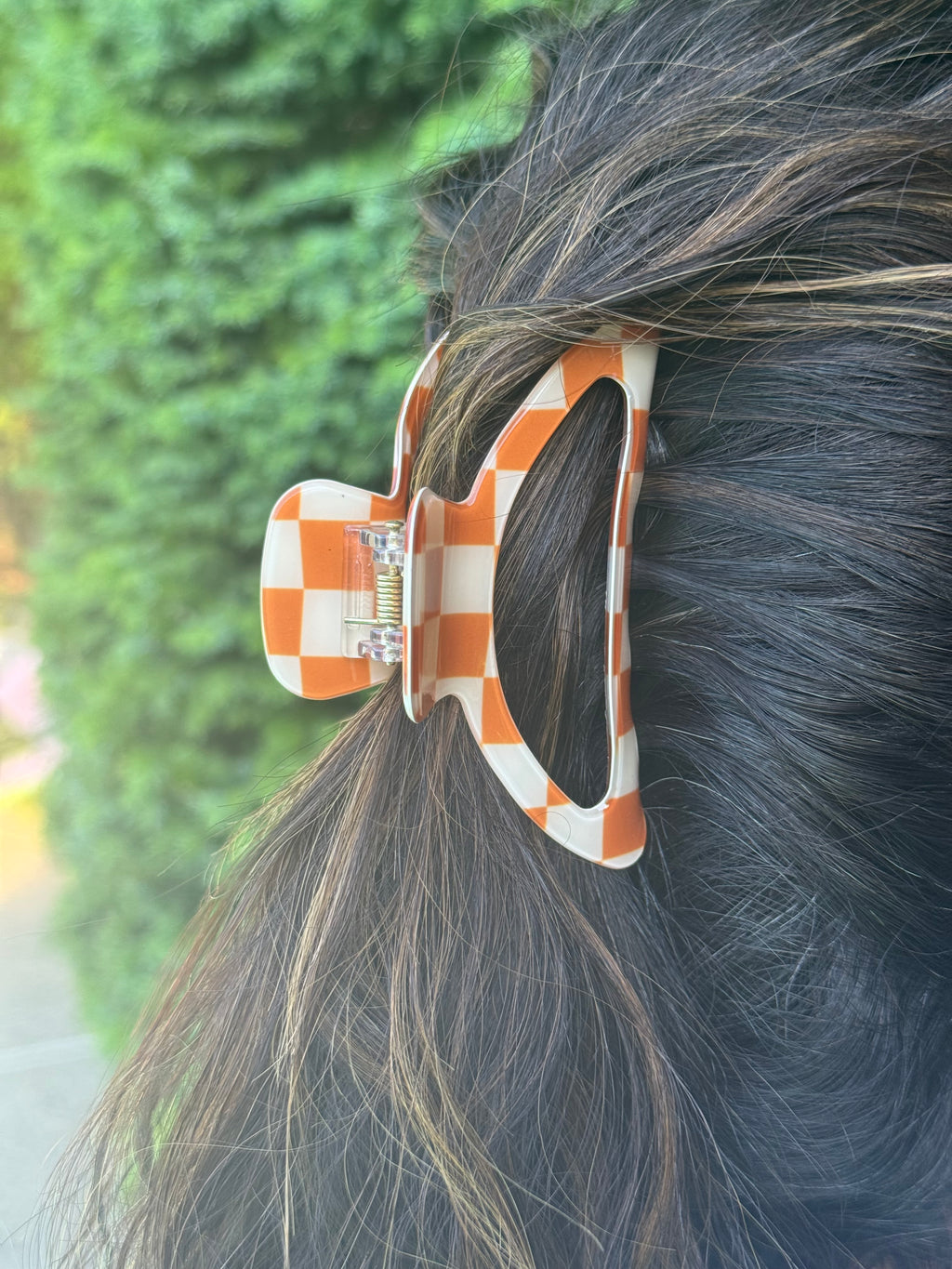 Cinnamon Check Claw Clip