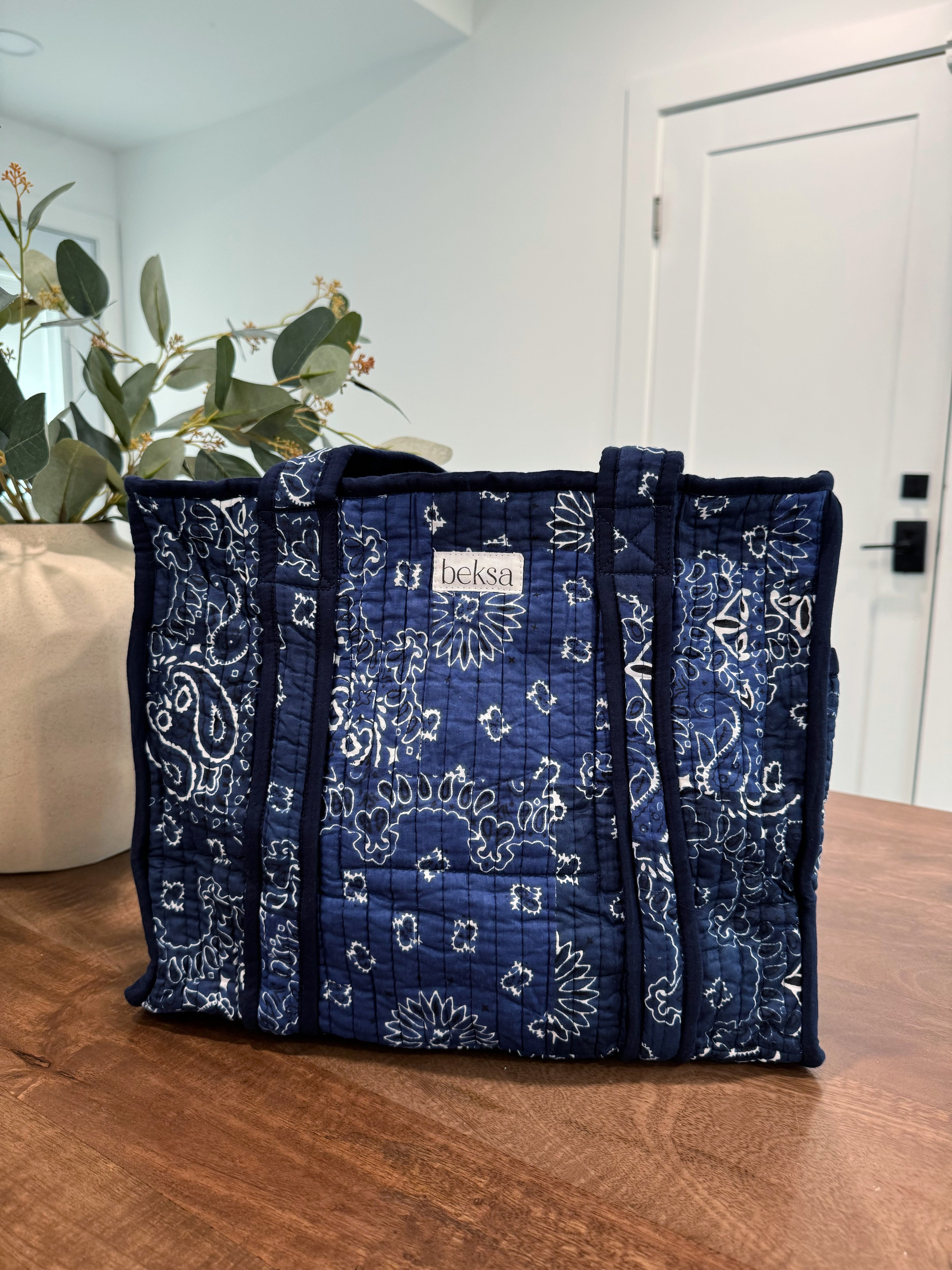 Navy Paisley Tote