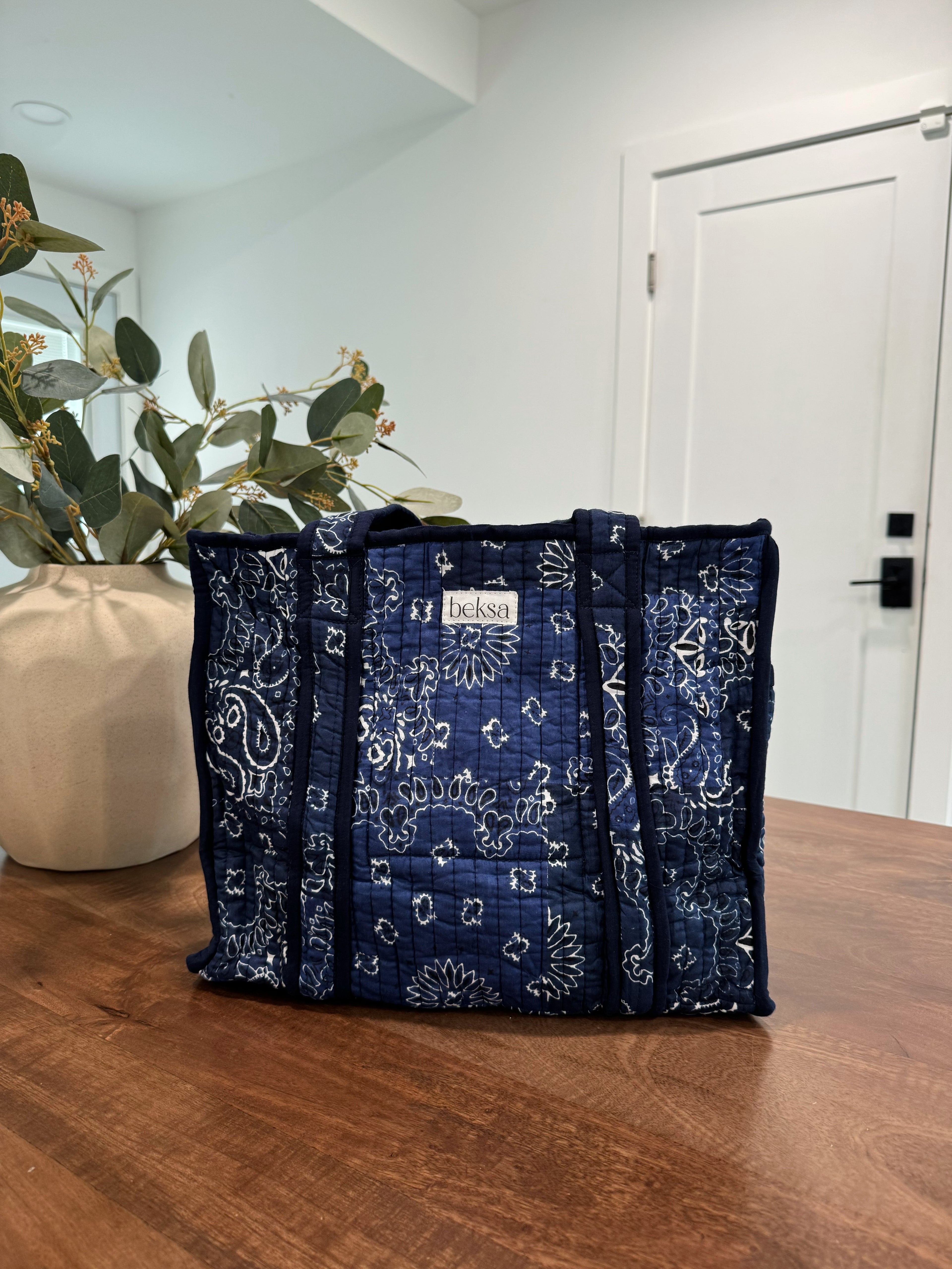 Navy Paisley Tote