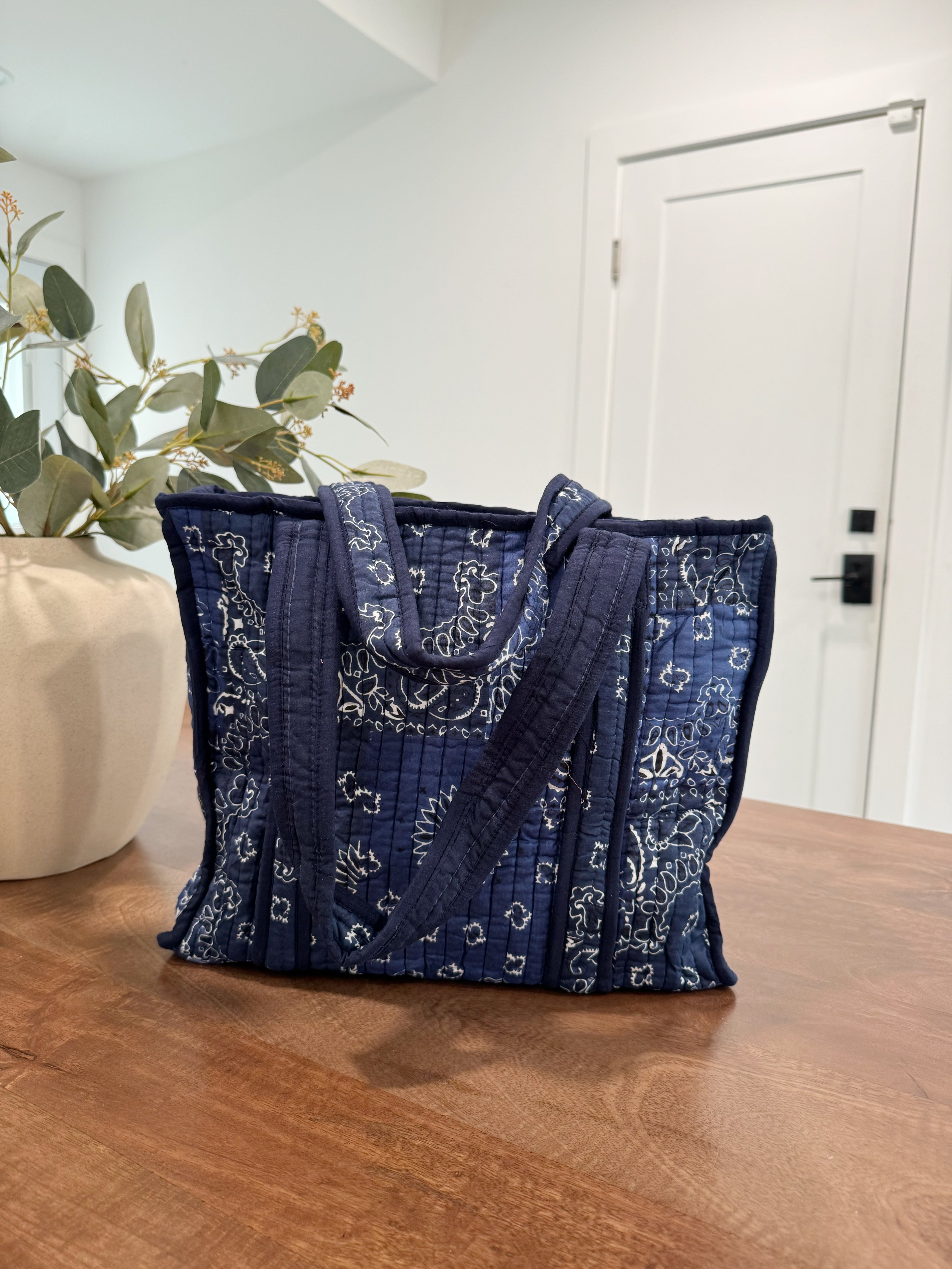 Navy Paisley Tote