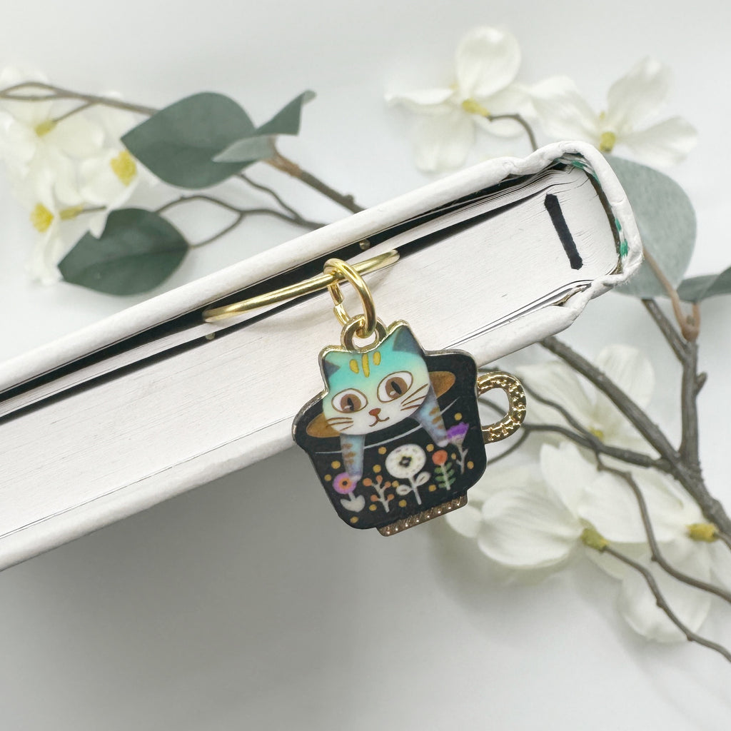 Cat In Mug Charm Bookmark